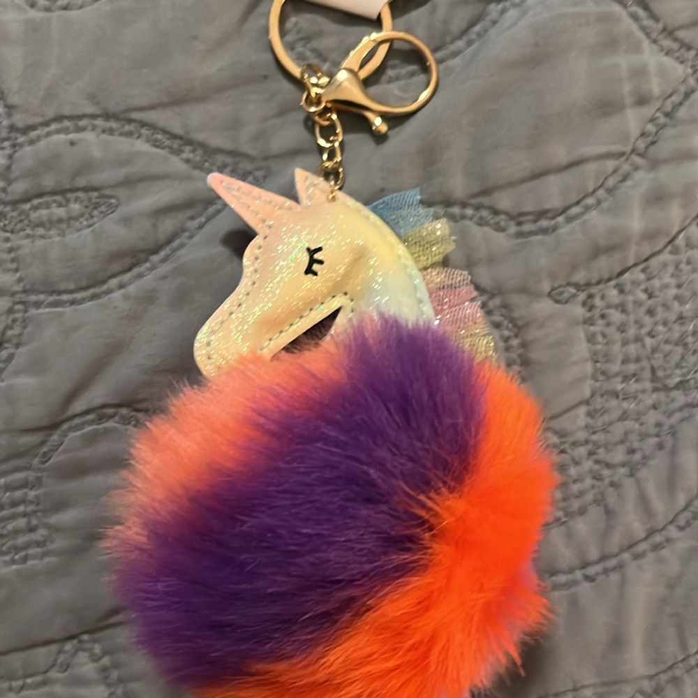Pastel Collection Unicorn Pom Keychain/Bag Charm with Gold Tone Hardware